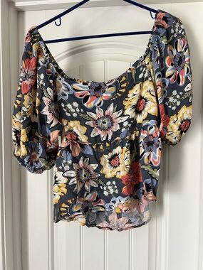 O'Neill Floral Off-Shoulder Puff Sleeve Top - Gray Multicolor